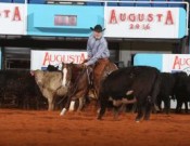 Dennis Branham, riding Smart Travelin Cat, by WR THIS CAT SMART scores a 210 to win the 4-Year-Old Unlimited Amateur Finals at the Augusta Futurity 